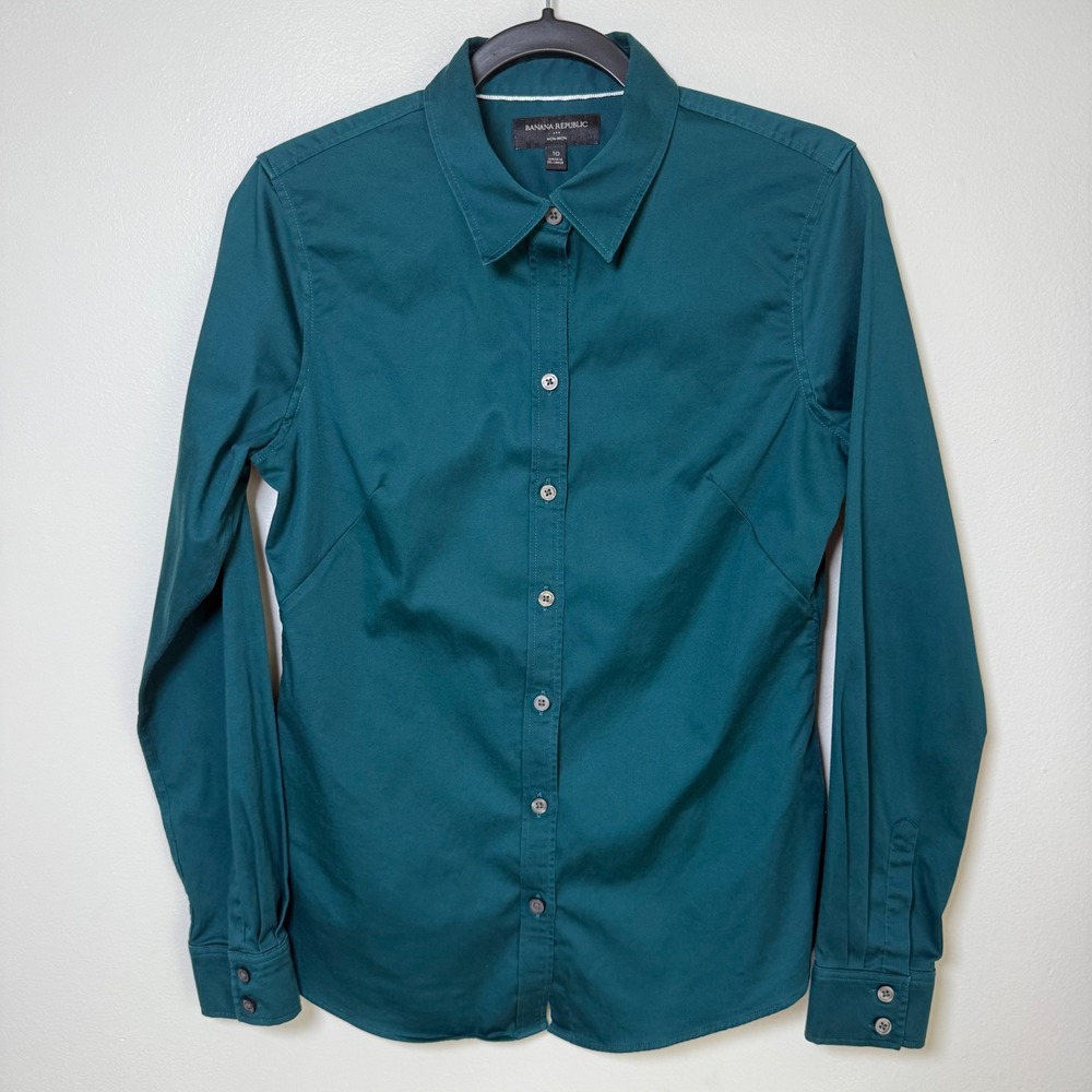Banana Republic Non-Iron Tailored Button-Up Shirt Size 10 Peacock Teal Career